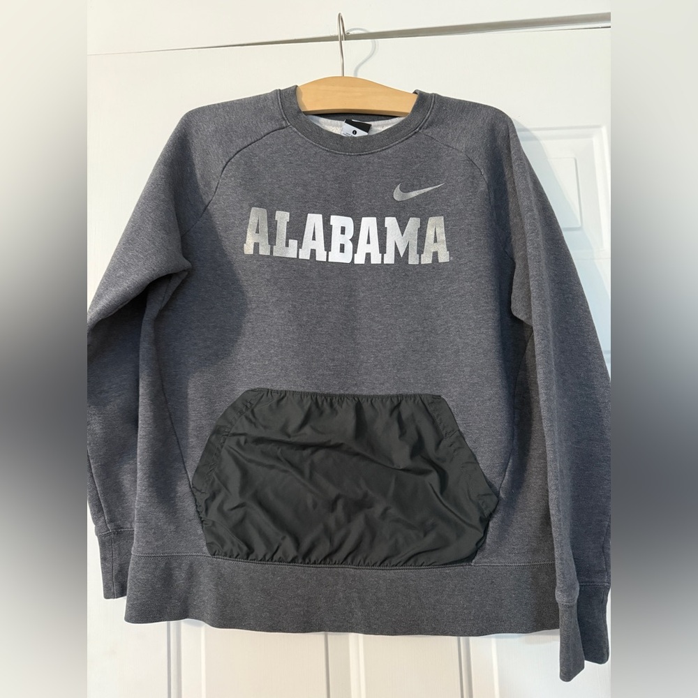 NIKE Alabama Crimson Tide Pocket Crew Grey Fleece Pullover Sweatshirt Mens L